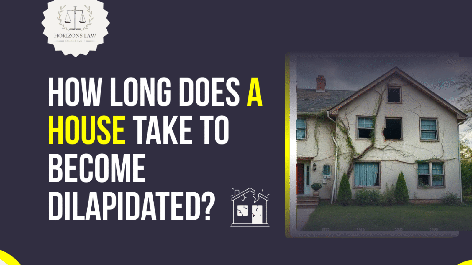 Visual timeline showing stages of a house becoming dilapidated due to neglect