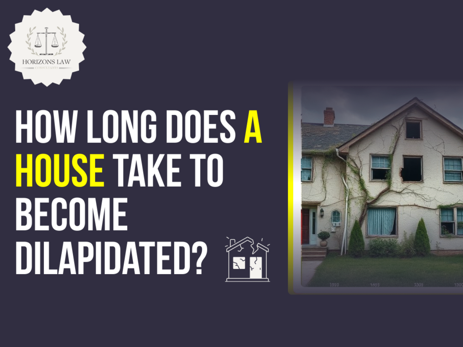 Visual timeline showing stages of a house becoming dilapidated due to neglect