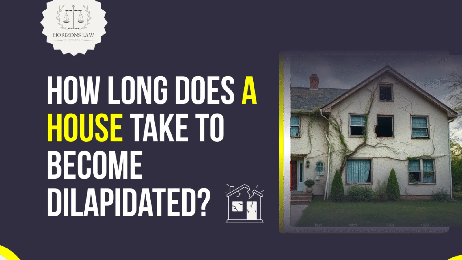 Visual timeline showing stages of a house becoming dilapidated due to neglect